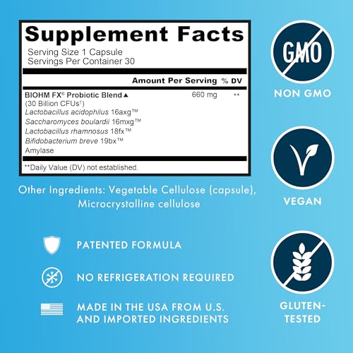 BIOHM Total Probiotic 30 Billion CFU for Women & Men Reduces Gas & Bloating, Supports Digestion & Gut Health, Non-GMO, V